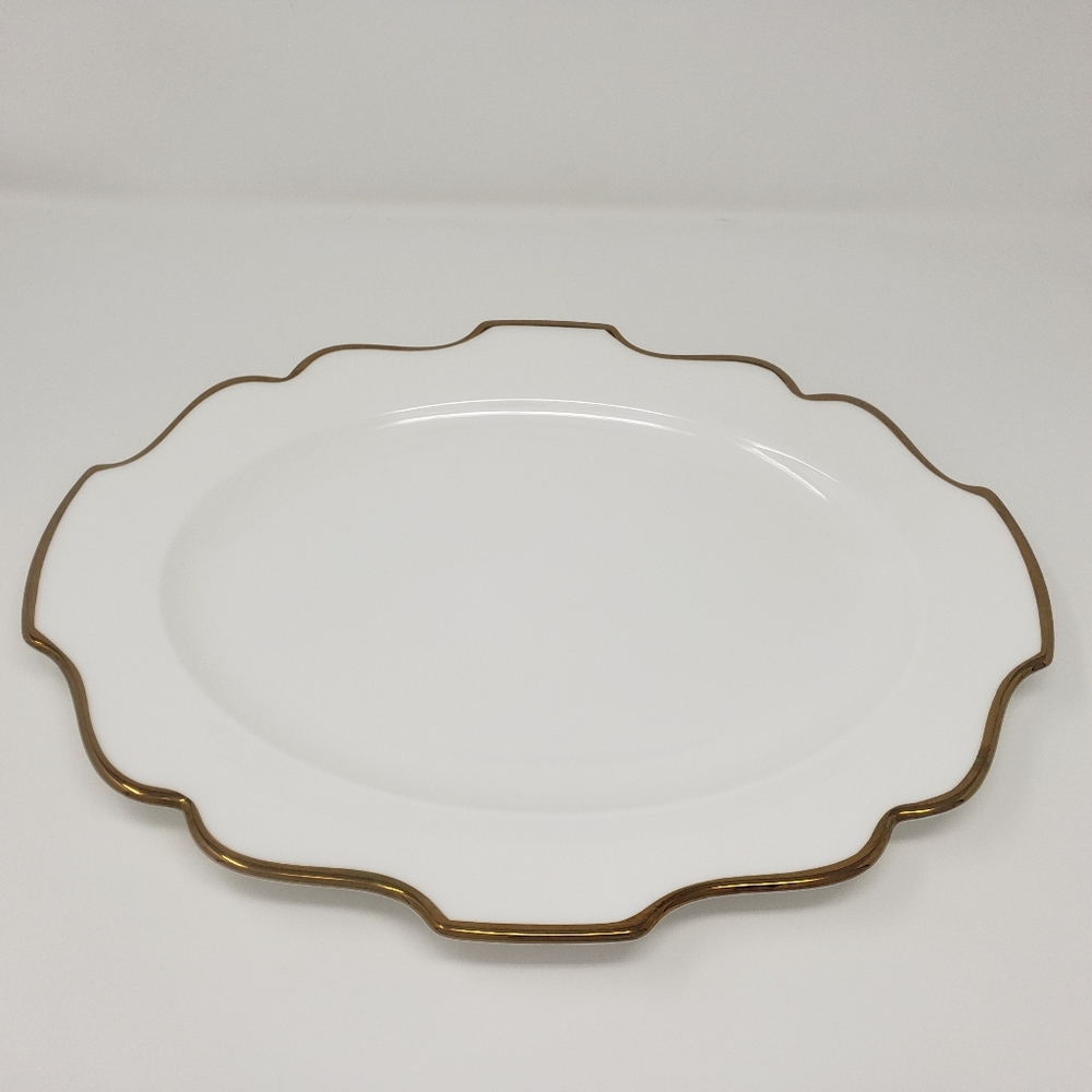Lenox Contempo Luxe Gold Trim 16" Platter White Oval Decorative